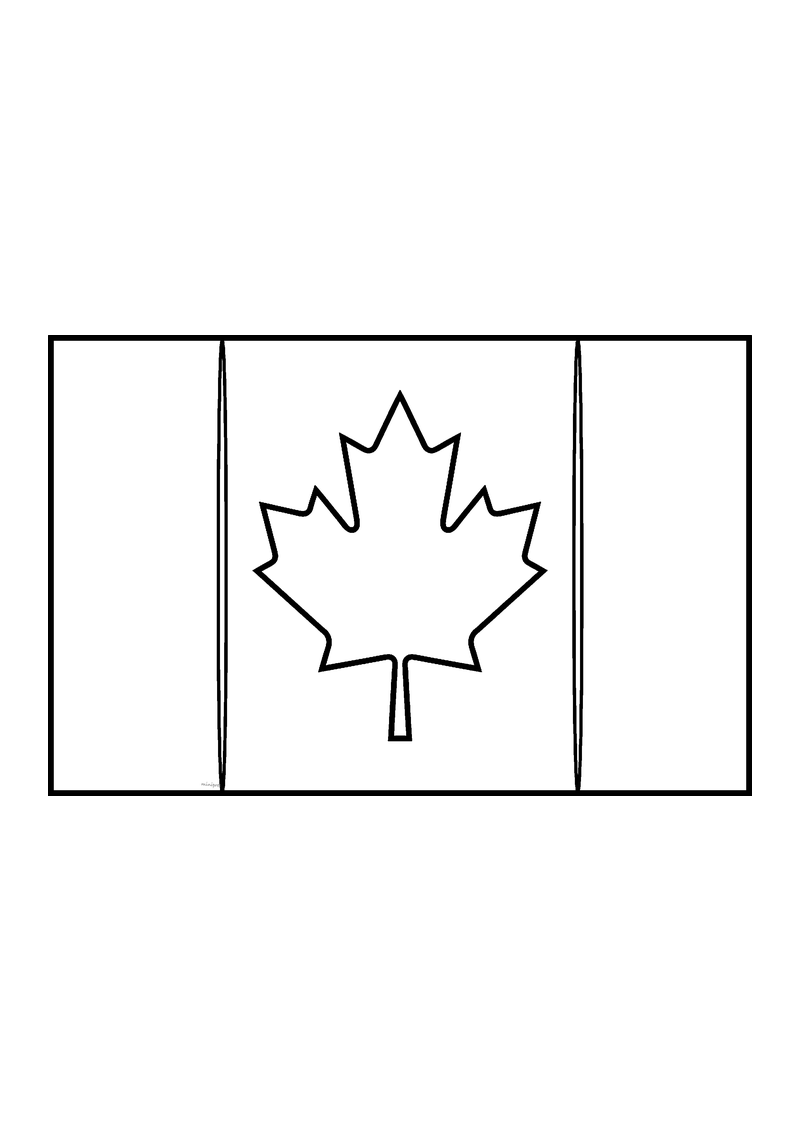 Vlag van Canada in lijntekening met aanwijzingen voor de juiste kleuren