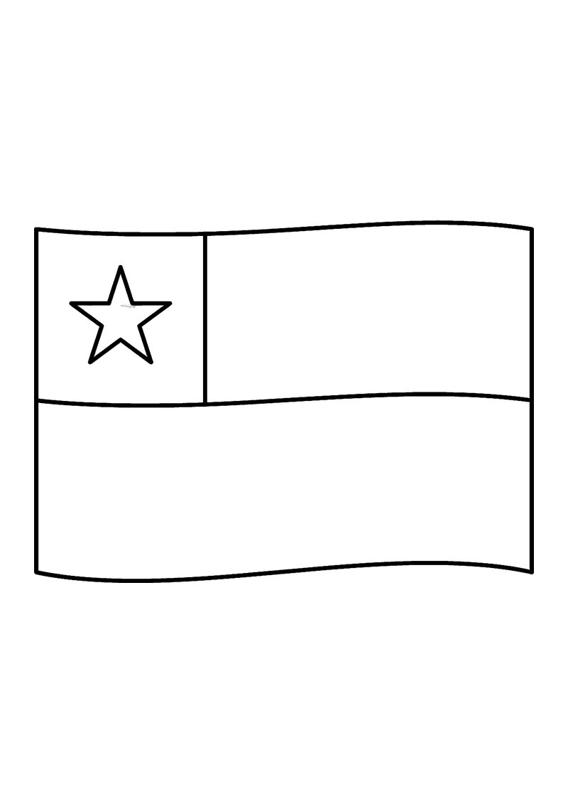 Vlag van Chili in lijntekening met aanwijzingen voor de juiste kleuren