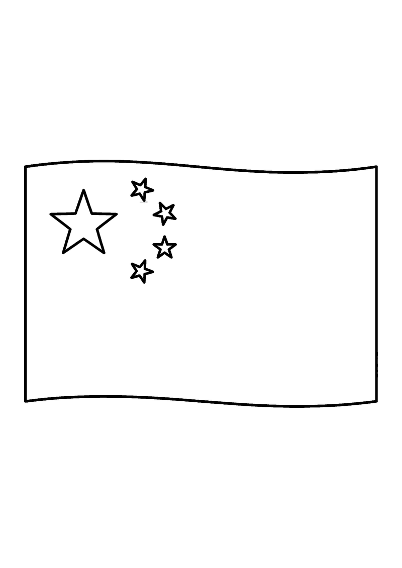 Vlag van China in lijntekening met aanwijzingen voor de juiste kleuren