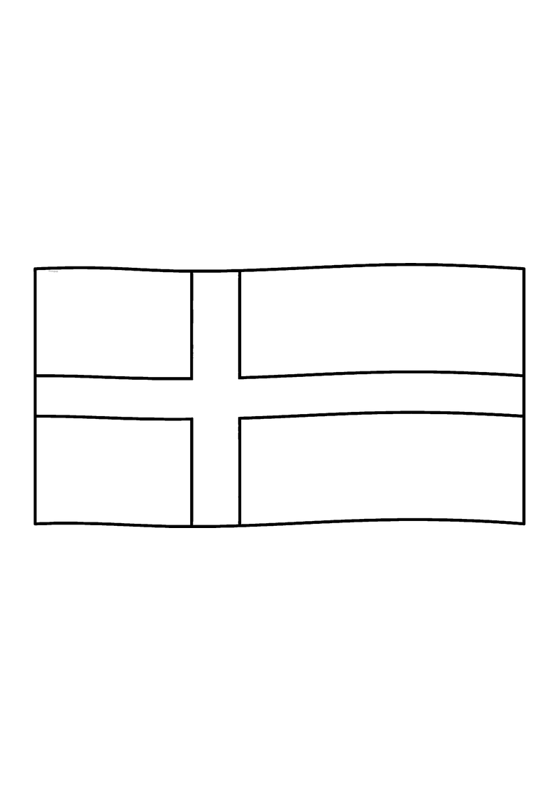 Vlag van Denemarken in lijntekening met aanwijzingen voor de juiste kleuren