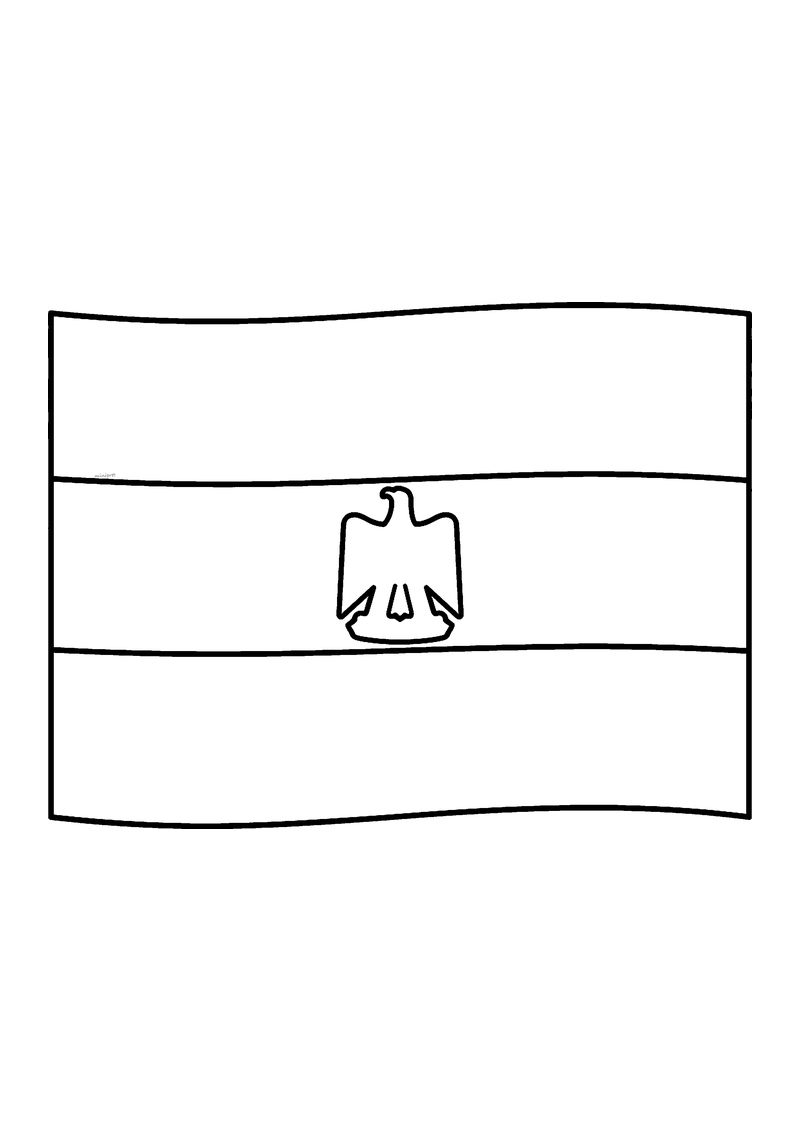 Vlag van Egypte in lijntekening met aanwijzingen voor de juiste kleuren
