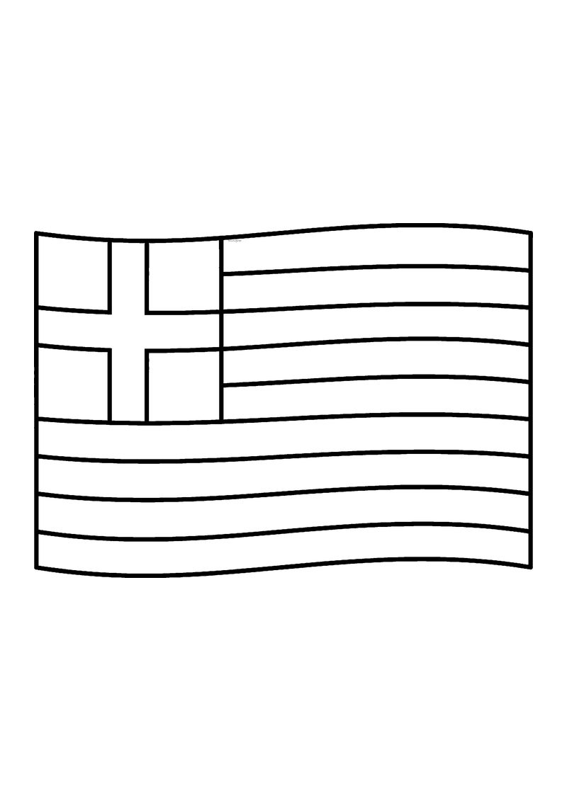 Vlag van Griekenland in lijntekening met aanwijzingen voor de juiste kleuren