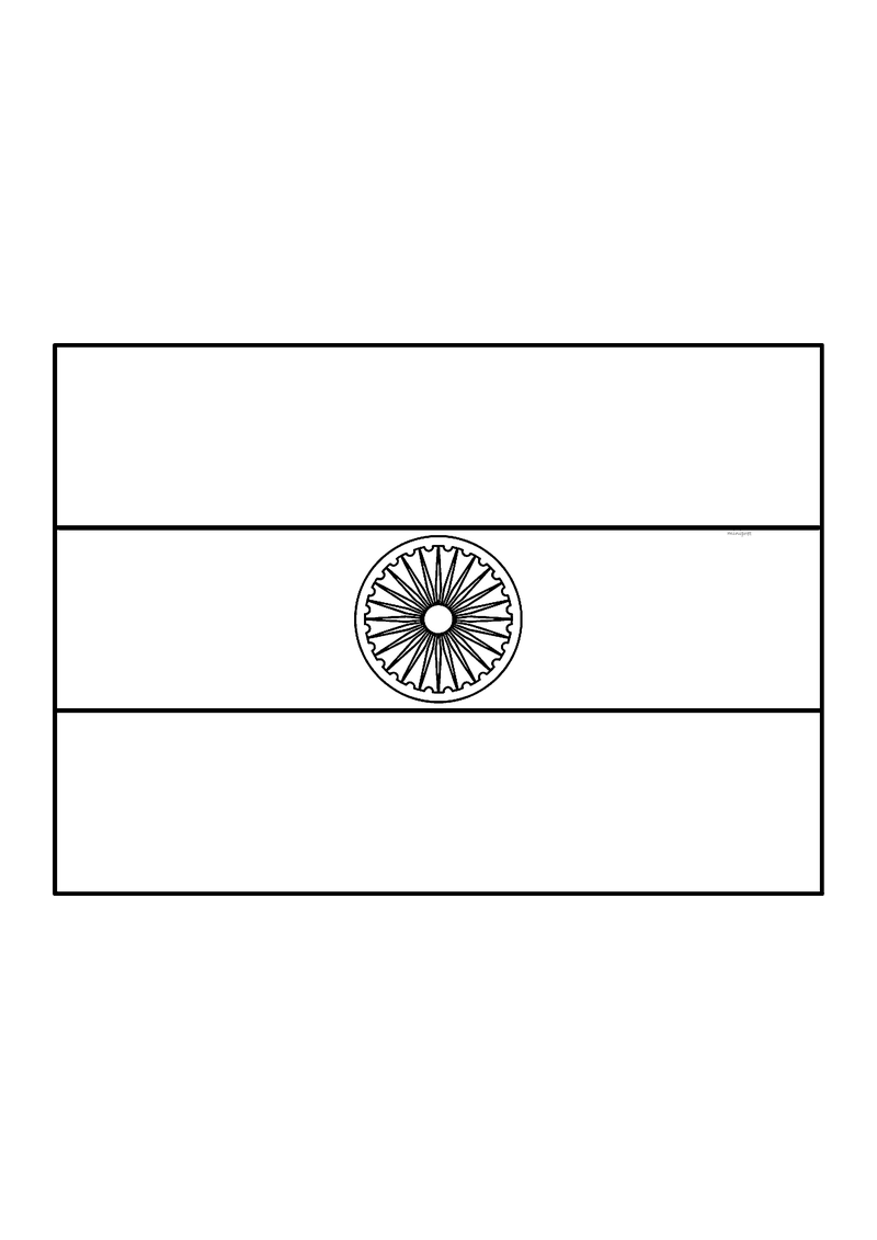Vlag van India in lijntekening met aanwijzingen voor de juiste kleuren