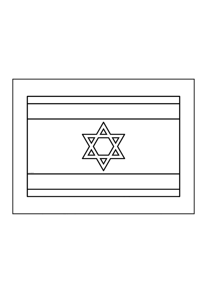 Vlag van Israël in lijntekening met aanwijzingen voor de juiste kleuren