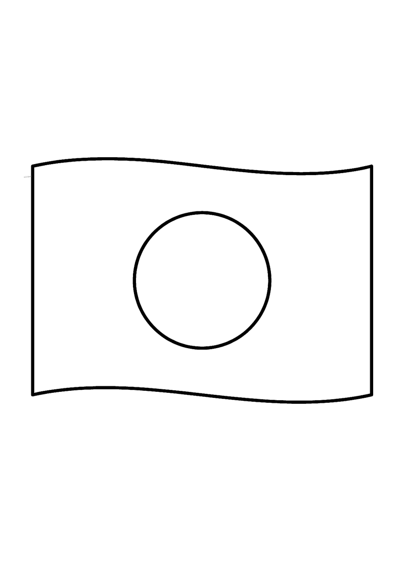 Vlag van Japan in lijntekening met aanwijzingen voor de juiste kleuren