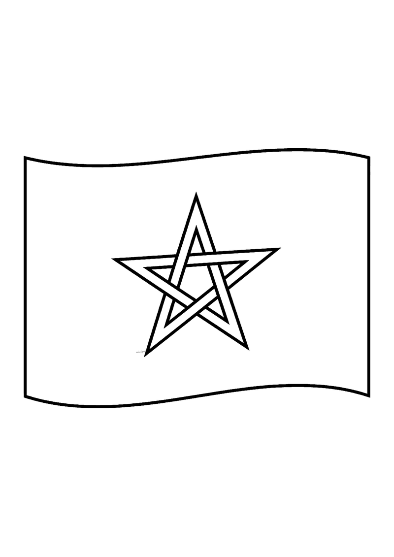 Vlag van Marokko in lijntekening met aanwijzingen voor de juiste kleuren
