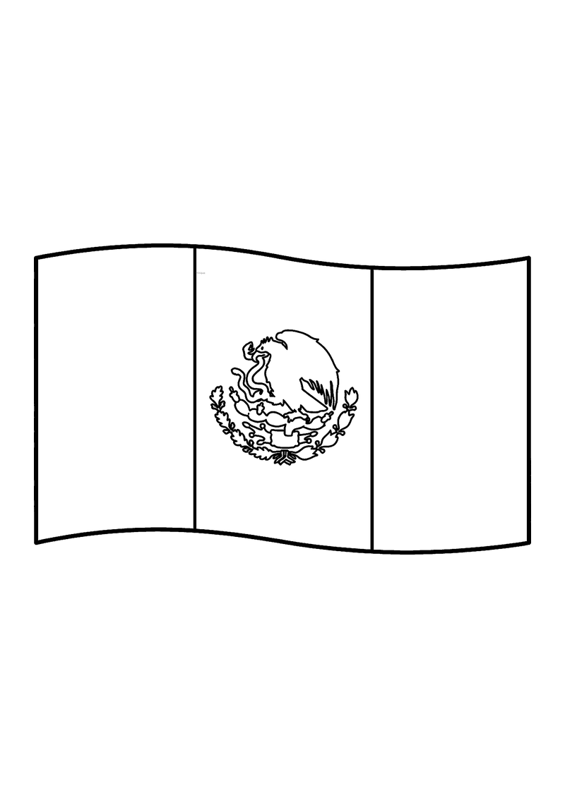 Vlag van Mexico in lijntekening met aanwijzingen voor de juiste kleuren