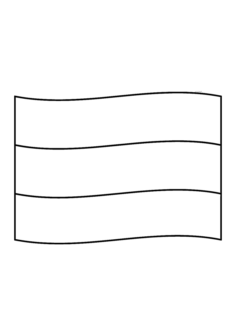 Vlag van Nederland in lijntekening met aanwijzingen voor de juiste kleuren