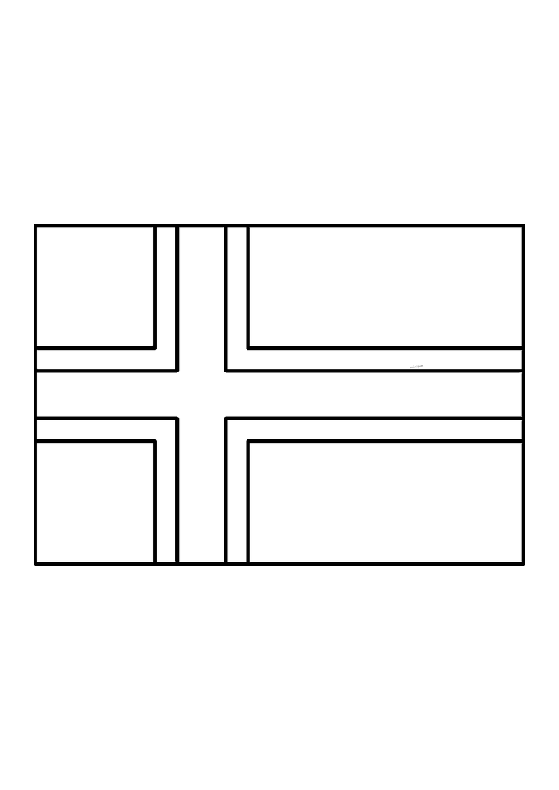Vlag van Noorwegen in lijntekening met aanwijzingen voor de juiste kleuren