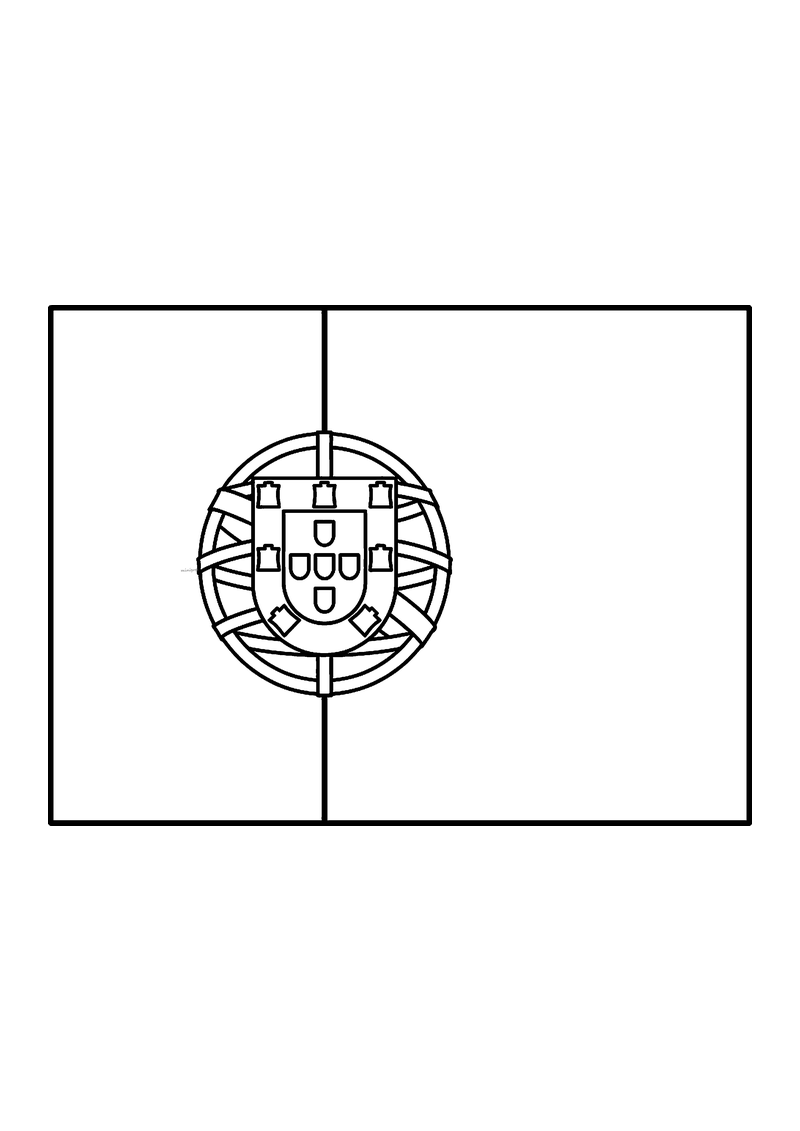 Vlag van Portugal in lijntekening met aanwijzingen voor de juiste kleuren
