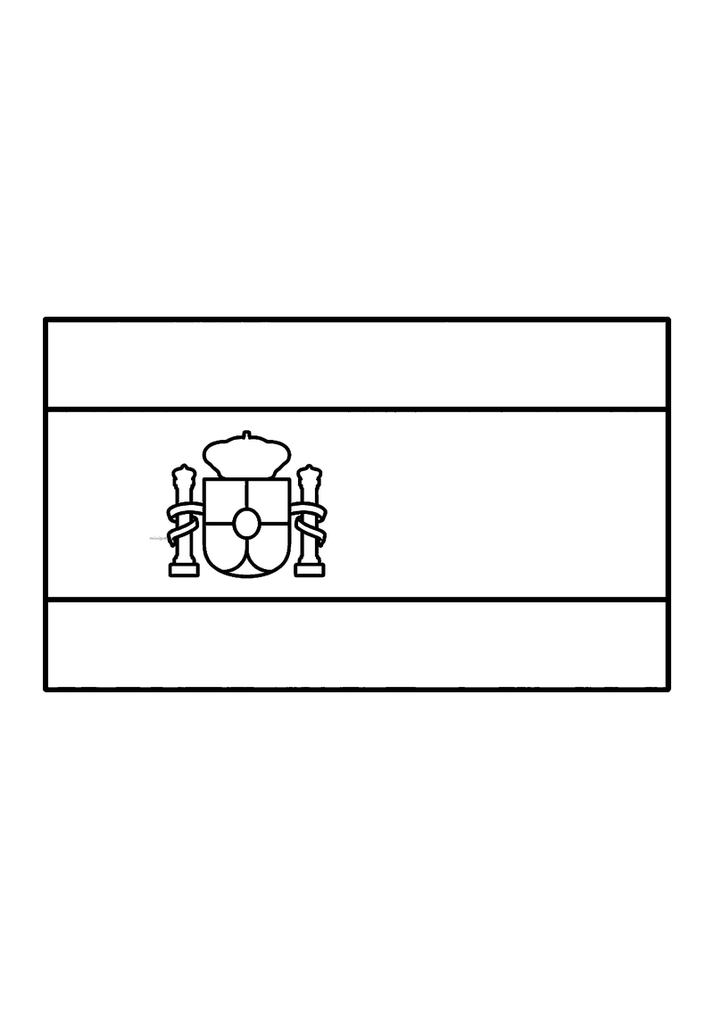 Vlag van Spanje in lijntekening met aanwijzingen voor de juiste kleuren