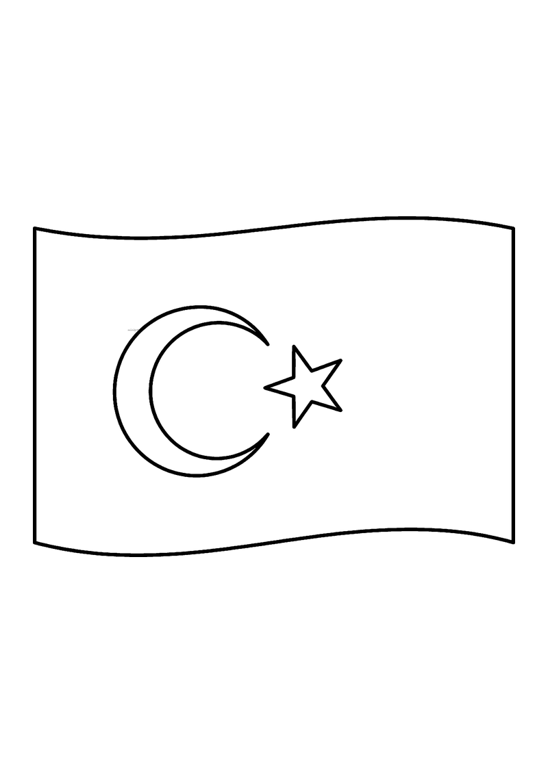 Vlag van Turkije in lijntekening met aanwijzingen voor de juiste kleuren