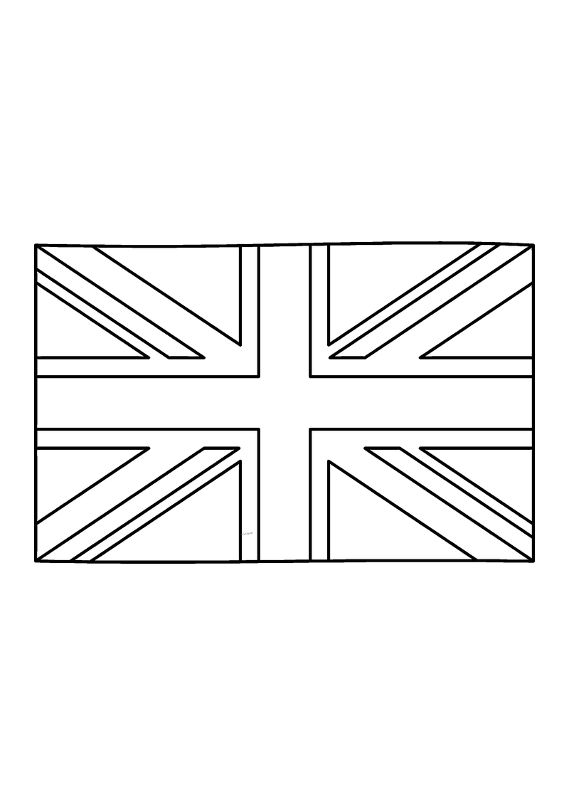 Vlag van Verenigd Koninkrijk in lijntekening met aanwijzingen voor de juiste kleuren