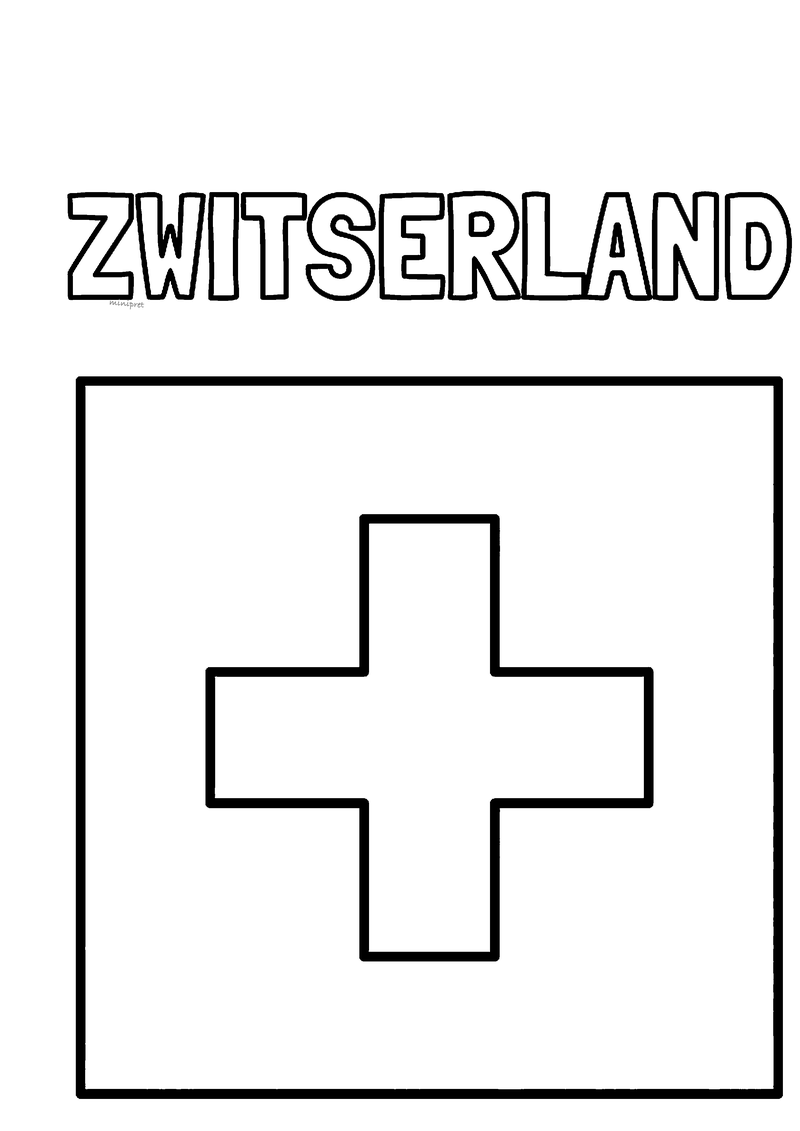 Kleurplaat van de vierkante vlag van Zwitserland met een kruis in het midden