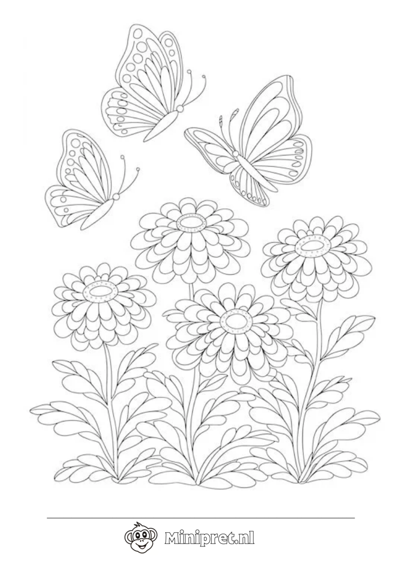 Vlinder op de Bloem kleurplaat — gratis kleurplaat