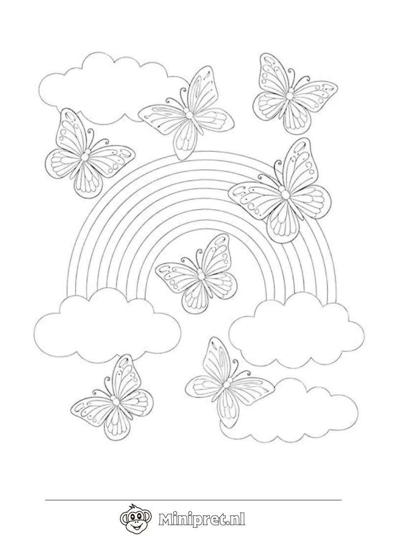 Vlinders bij de Regenboog kleurplaat — gratis kleurplaat
