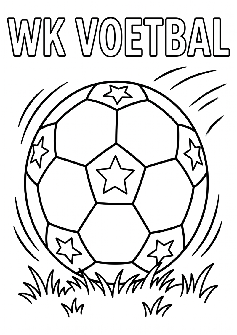 Voetbal met Sterren en Actie Lijnen Kleurplaat — gratis kleurplaat printen
