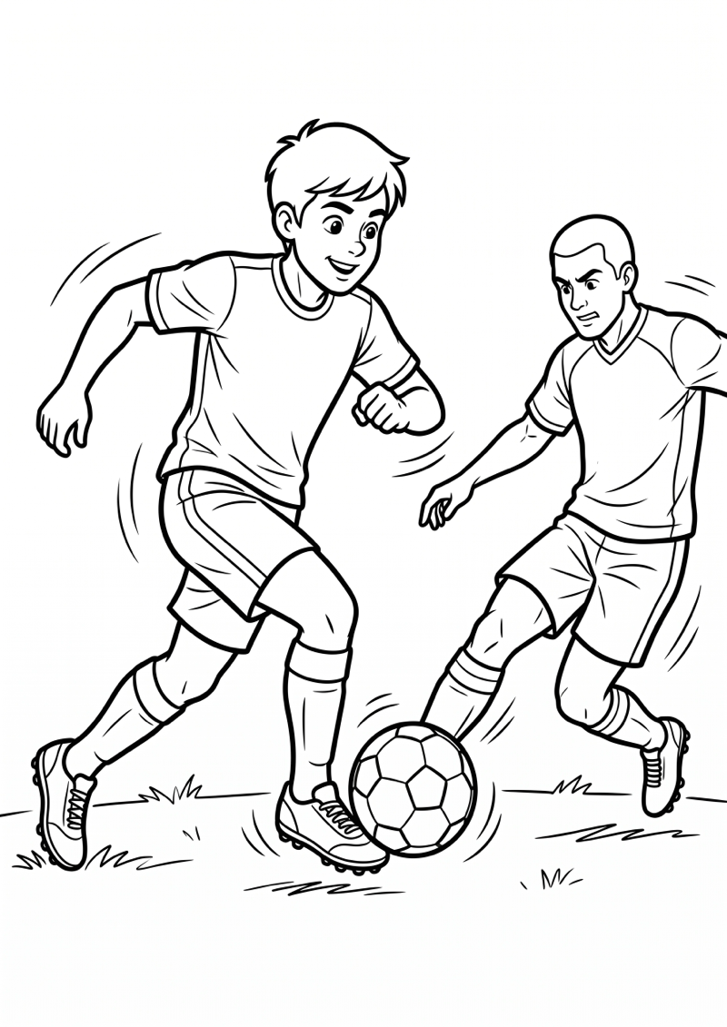 Voetballer Dribbelt Langs Tegenstander Kleurplaat — gratis kleurplaat printen