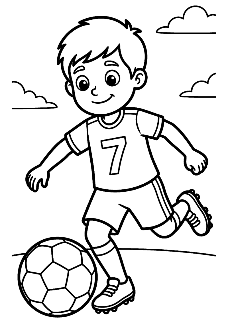 Voetballer met bal kleurplaat — gratis kleurplaat