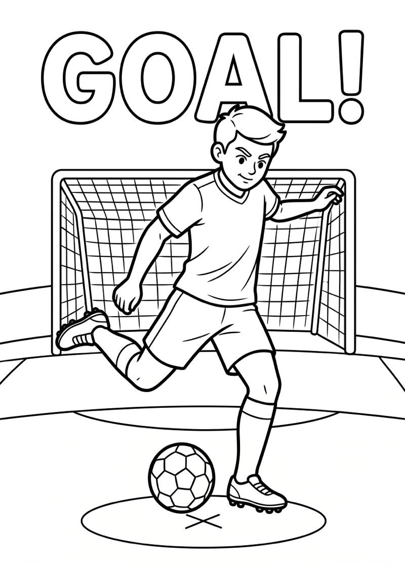 Voetballer Neemt Penalty Kleurplaat — gratis kleurplaat printen