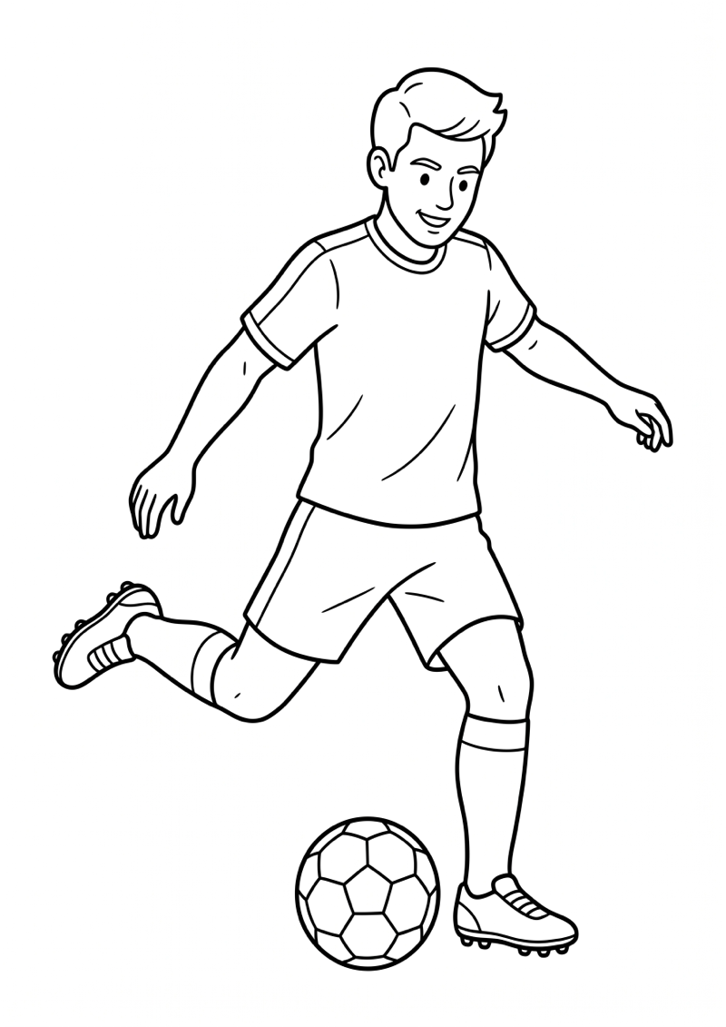 Voetballer Neemt Vrije Trap Kleurplaat — gratis kleurplaat printen