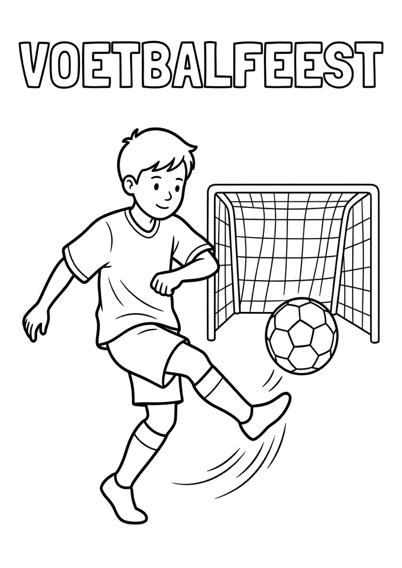 Voetballer Schopt naar Doel Kleurplaat — gratis kleurplaat printen