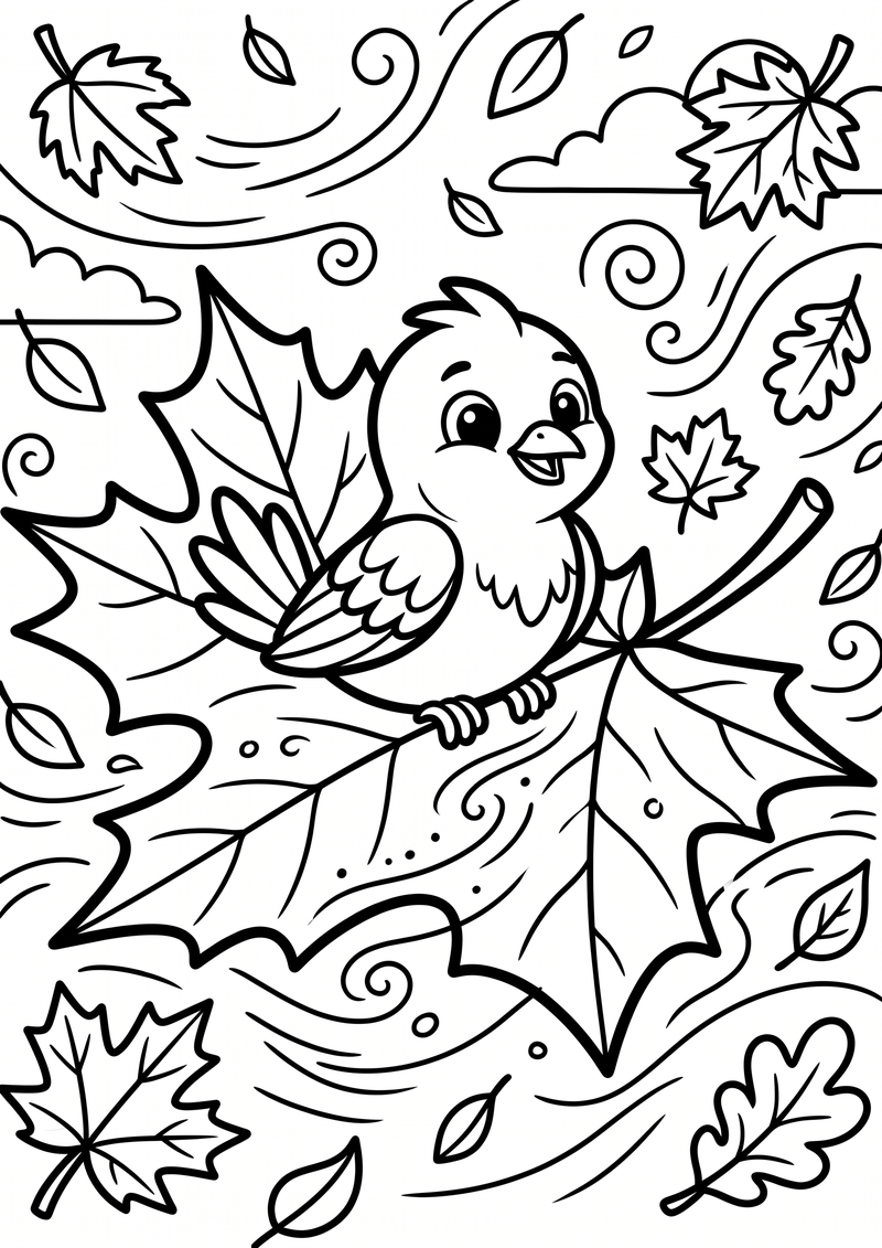 Vogel Herfstblad Kleurplaat — gratis kleurplaat printen