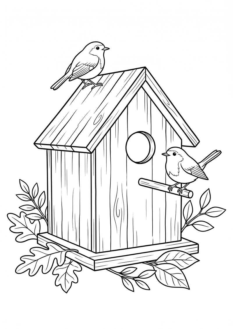 Vogelhuisje met Vogeltjes Kleurplaat — gratis kleurplaat printen