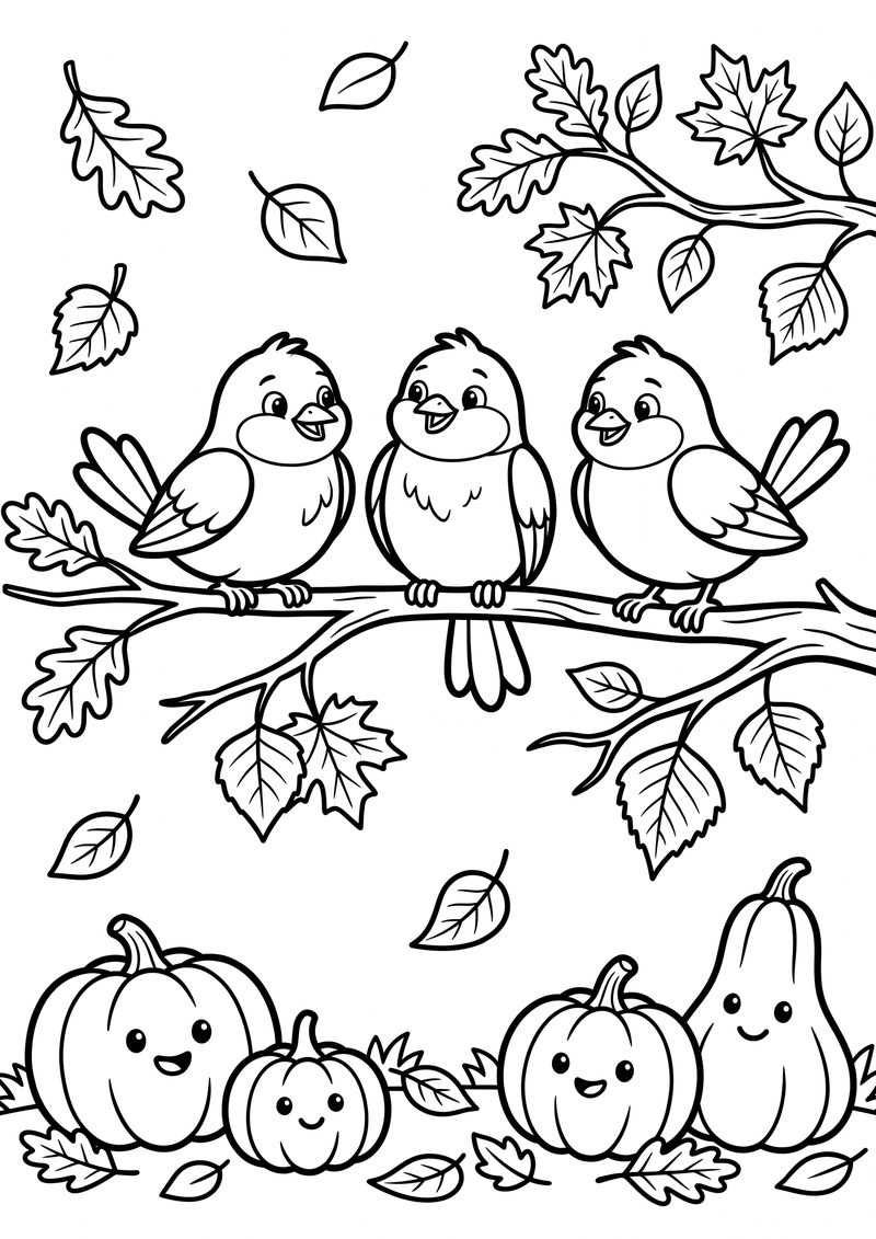 Vogels Herfst Kleurplaat — gratis kleurplaat printen