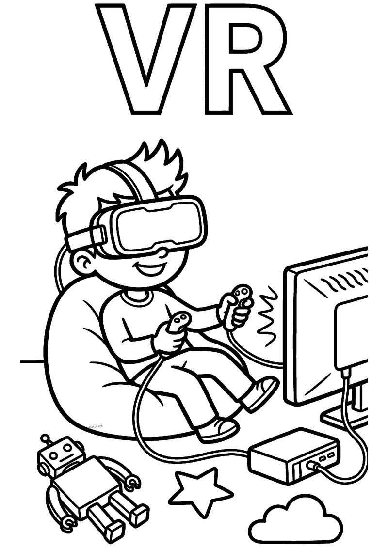 Jongen met VR-bril kleurplaat