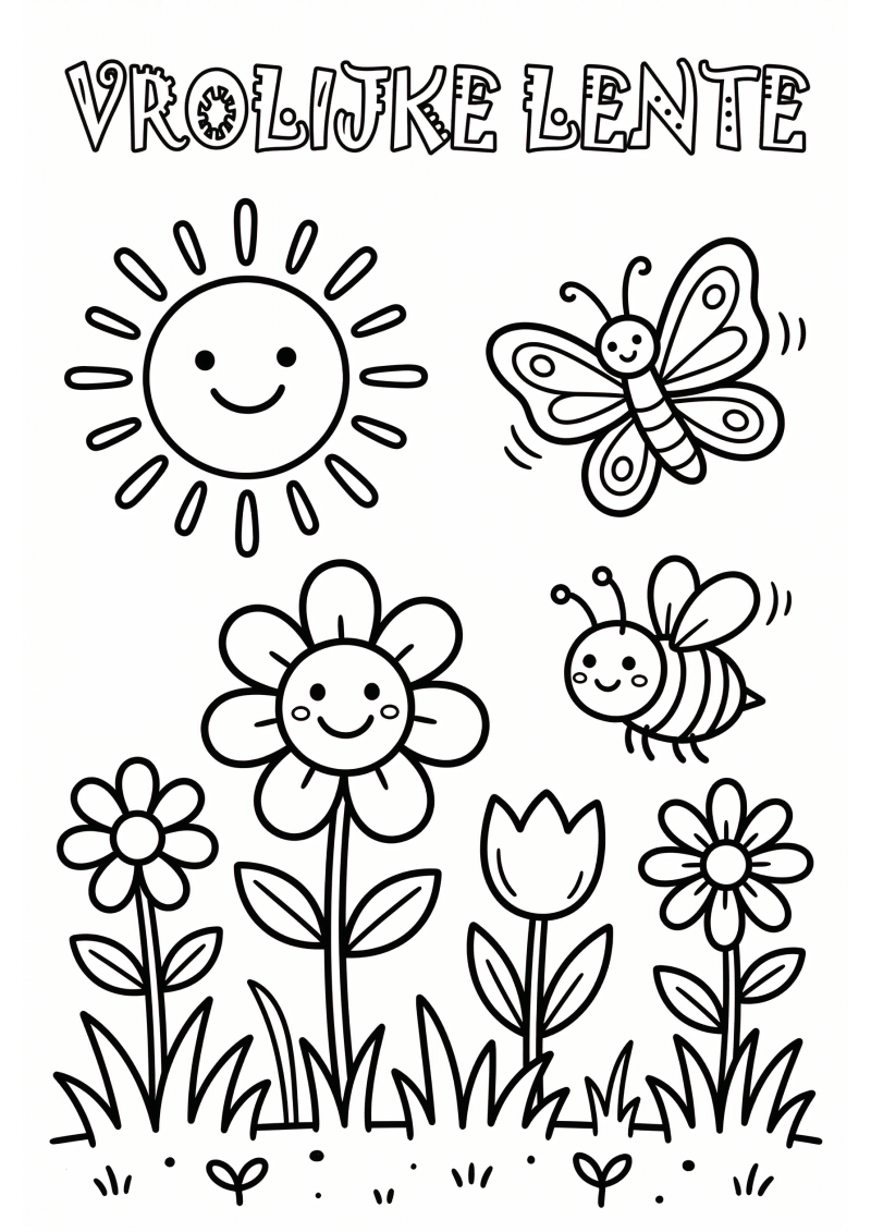 Vrolijke Lente Kleurplaat — gratis kleurplaat printen