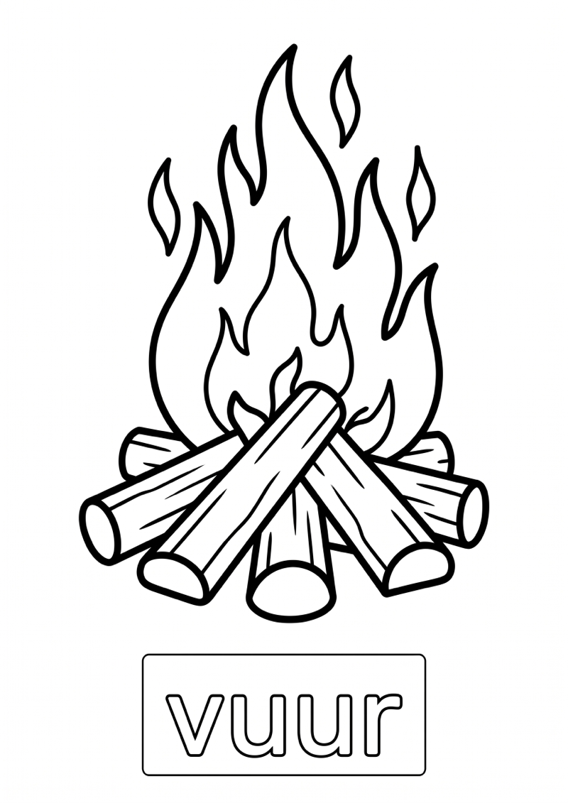 Vuur Woordkaart Kleurplaat — gratis kleurplaat