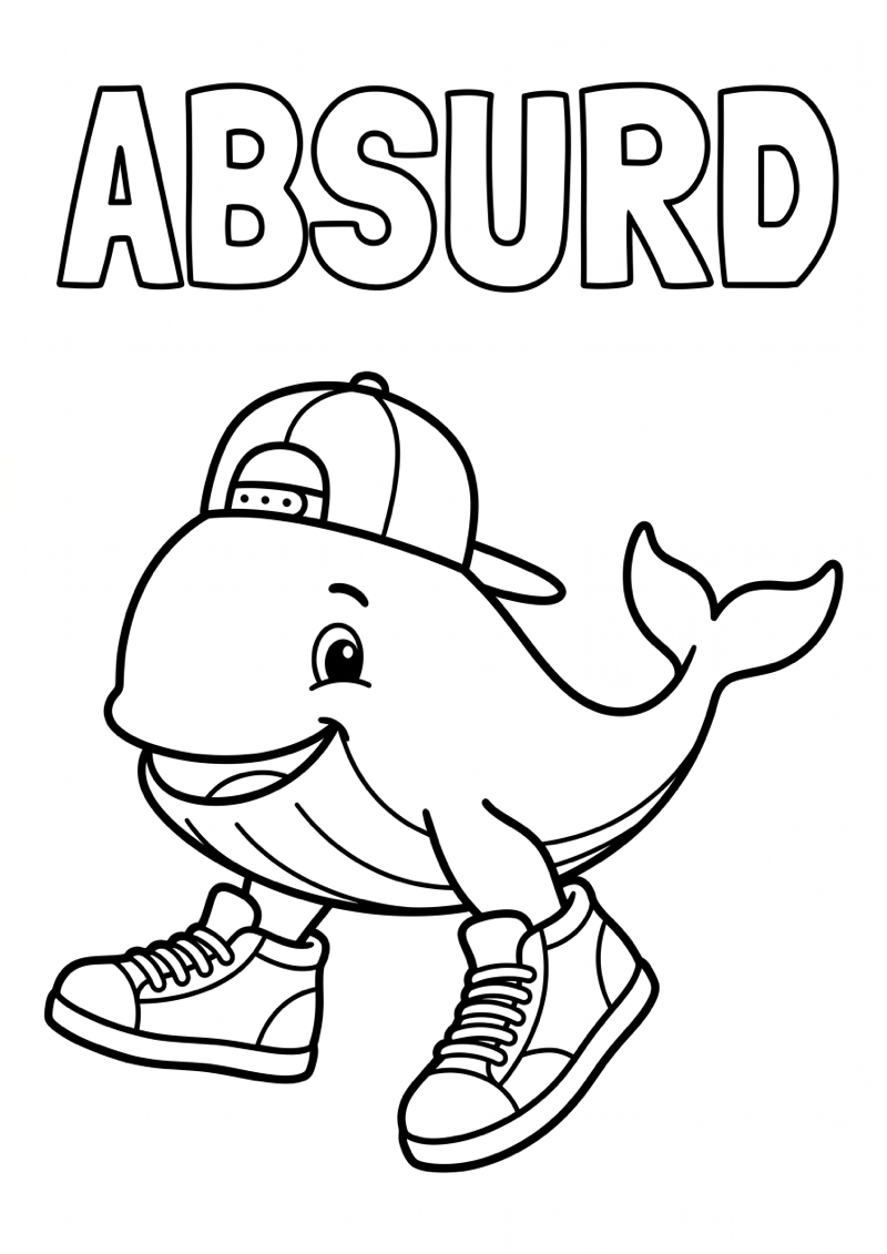 Walvis met Sneakers Absurd Kleurplaat — gratis kleurplaat printen