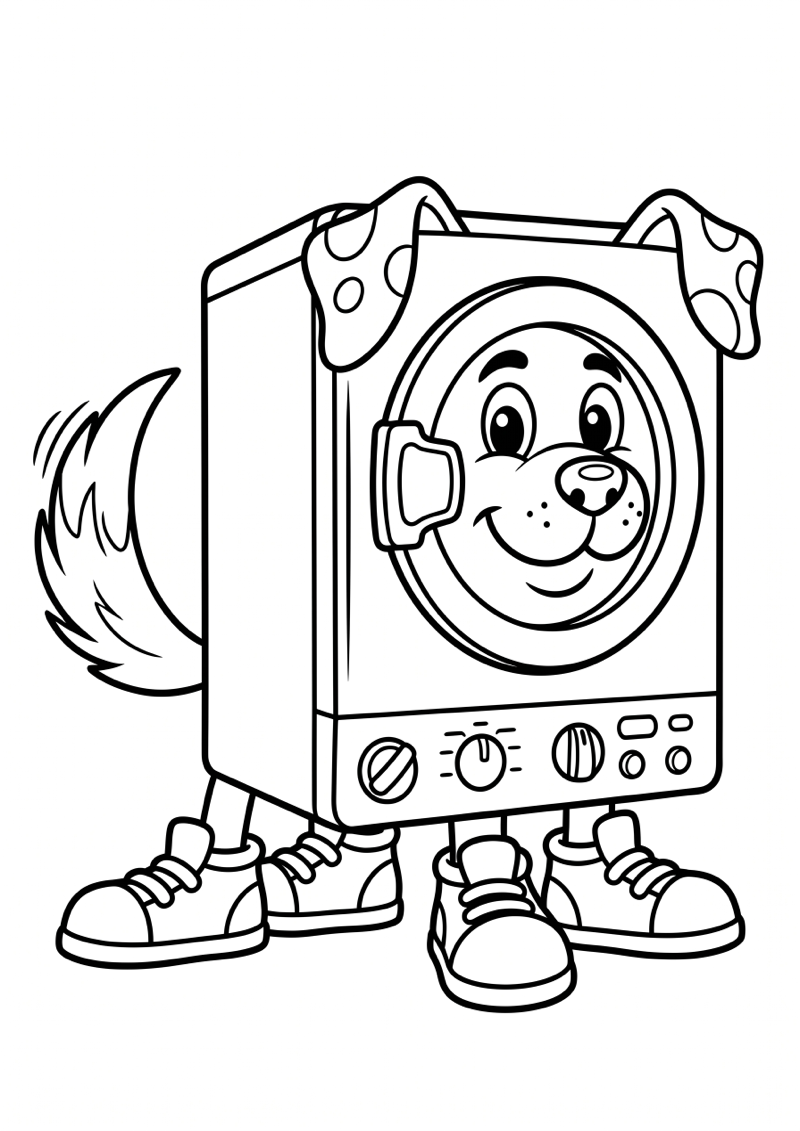 Wasmachine met Hondengezicht Kleurplaat — gratis kleurplaat printen