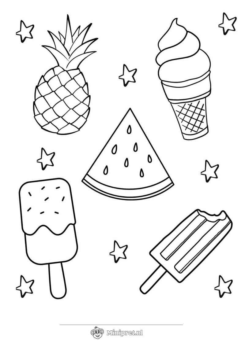 Watermeloen en IJsje kleurplaat — gratis kleurplaat