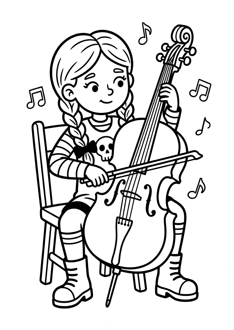 Wednesday Cello Kleurplaat — gratis kleurplaat