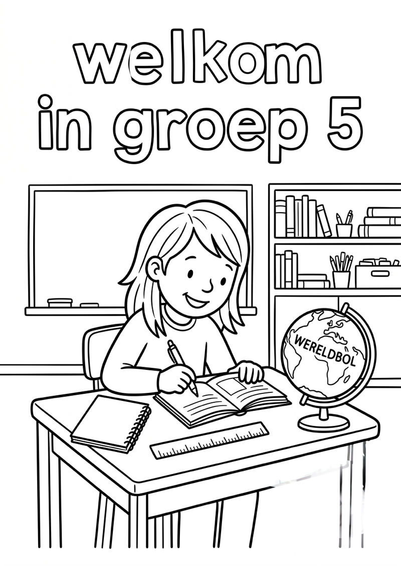 Welkom in Groep 5 Kleurplaat — gratis kleurplaat printen