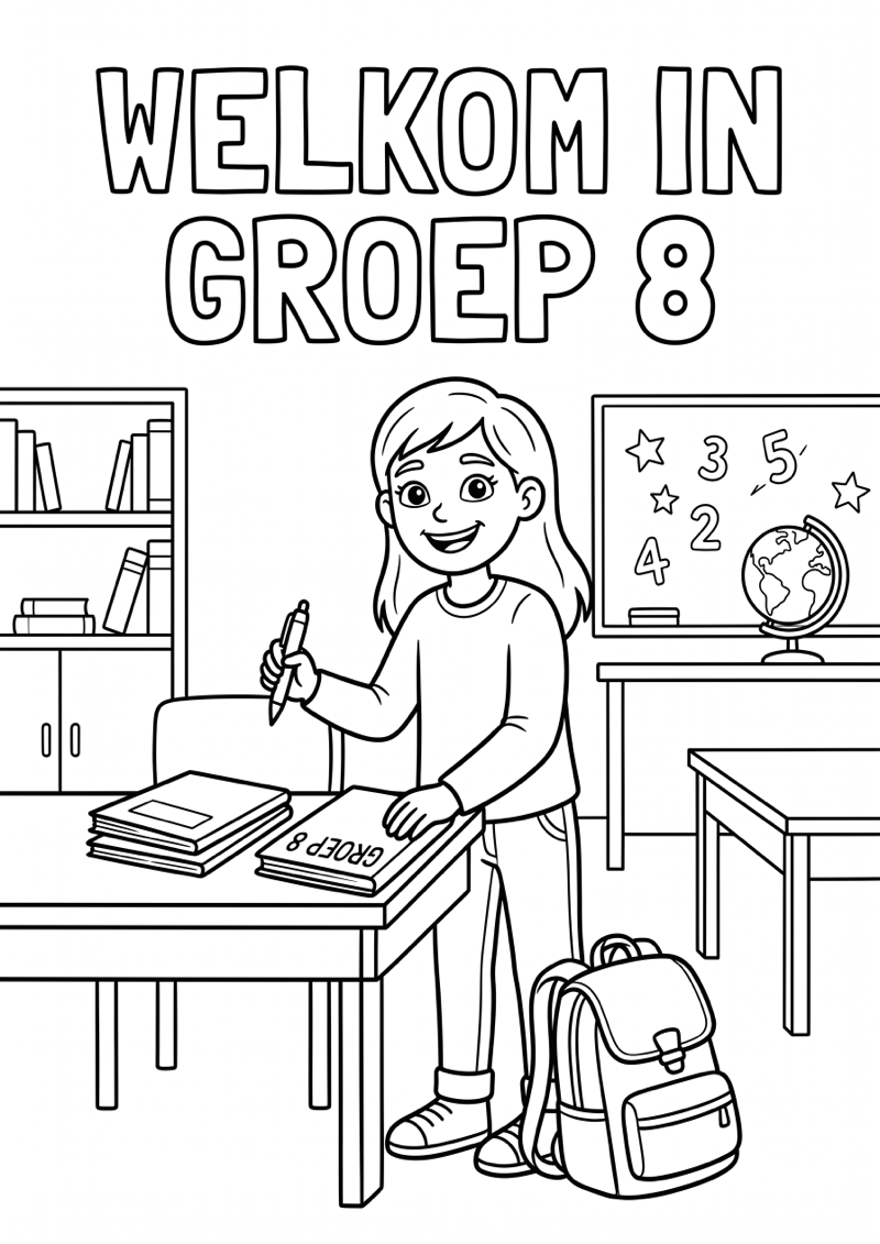 Welkom in Groep 8 Kleurplaat — gratis kleurplaat printen
