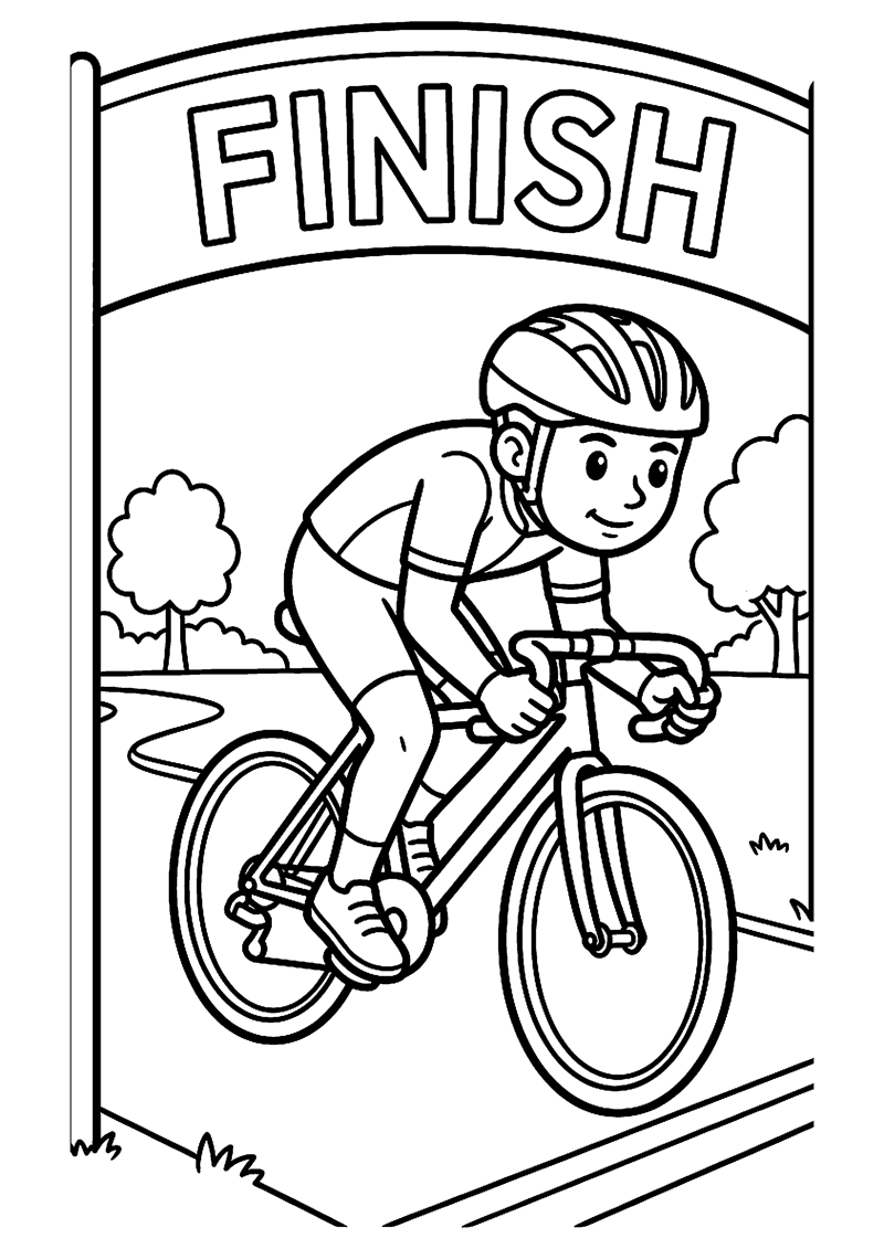 Wielrenner die Richting Finish Sprint Tour de France Kleurplaat — gratis kleurplaat printen