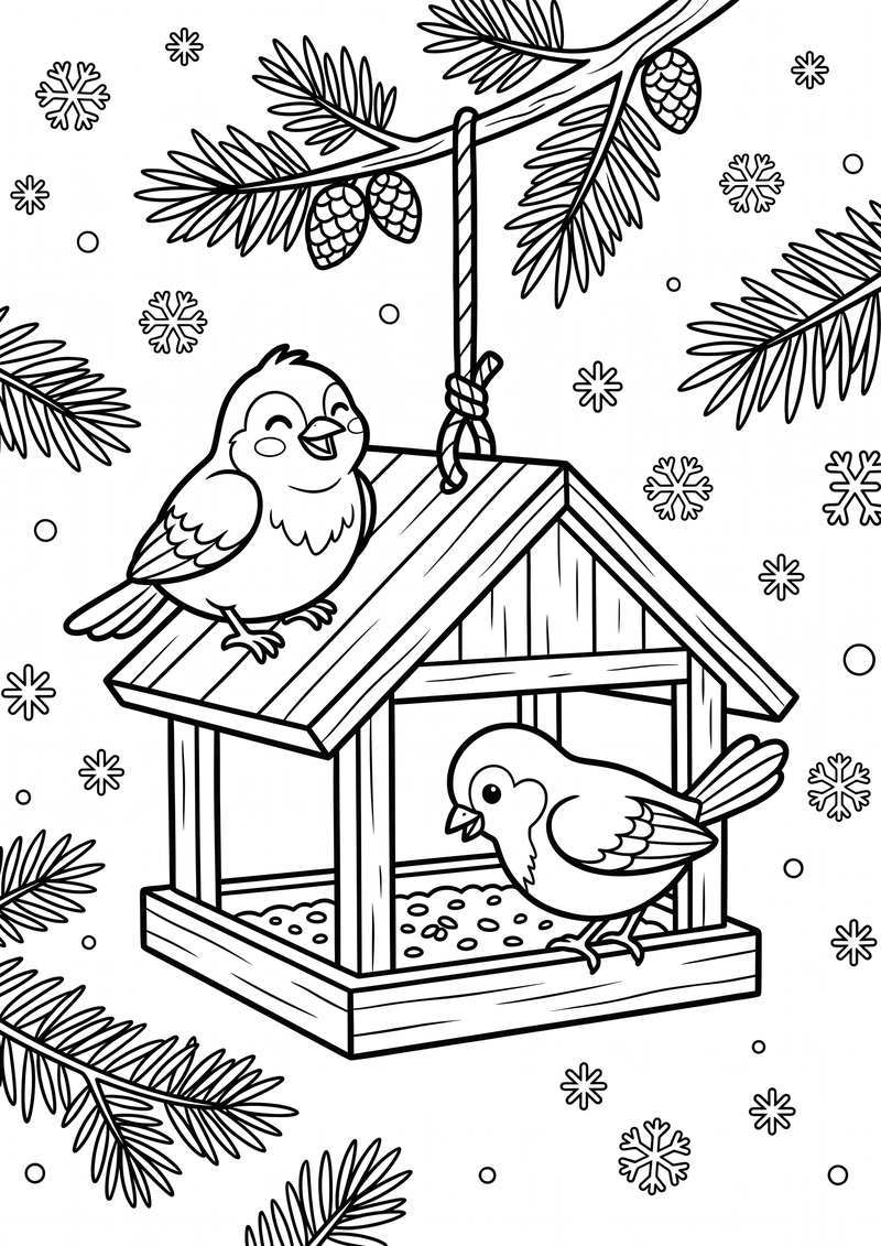 Wintervogels Voederhuisje Kleurplaat — gratis kleurplaat printen