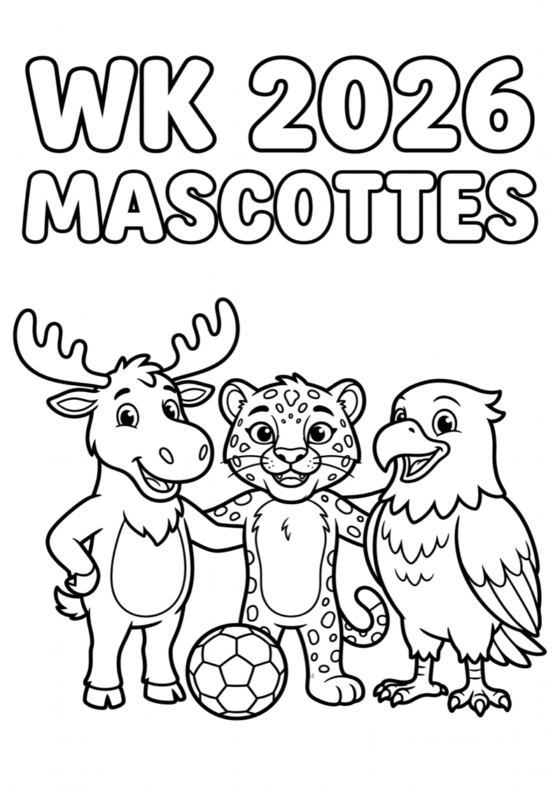 Wk 2026 Drie Mascottes Kleurplaat — gratis kleurplaat printen