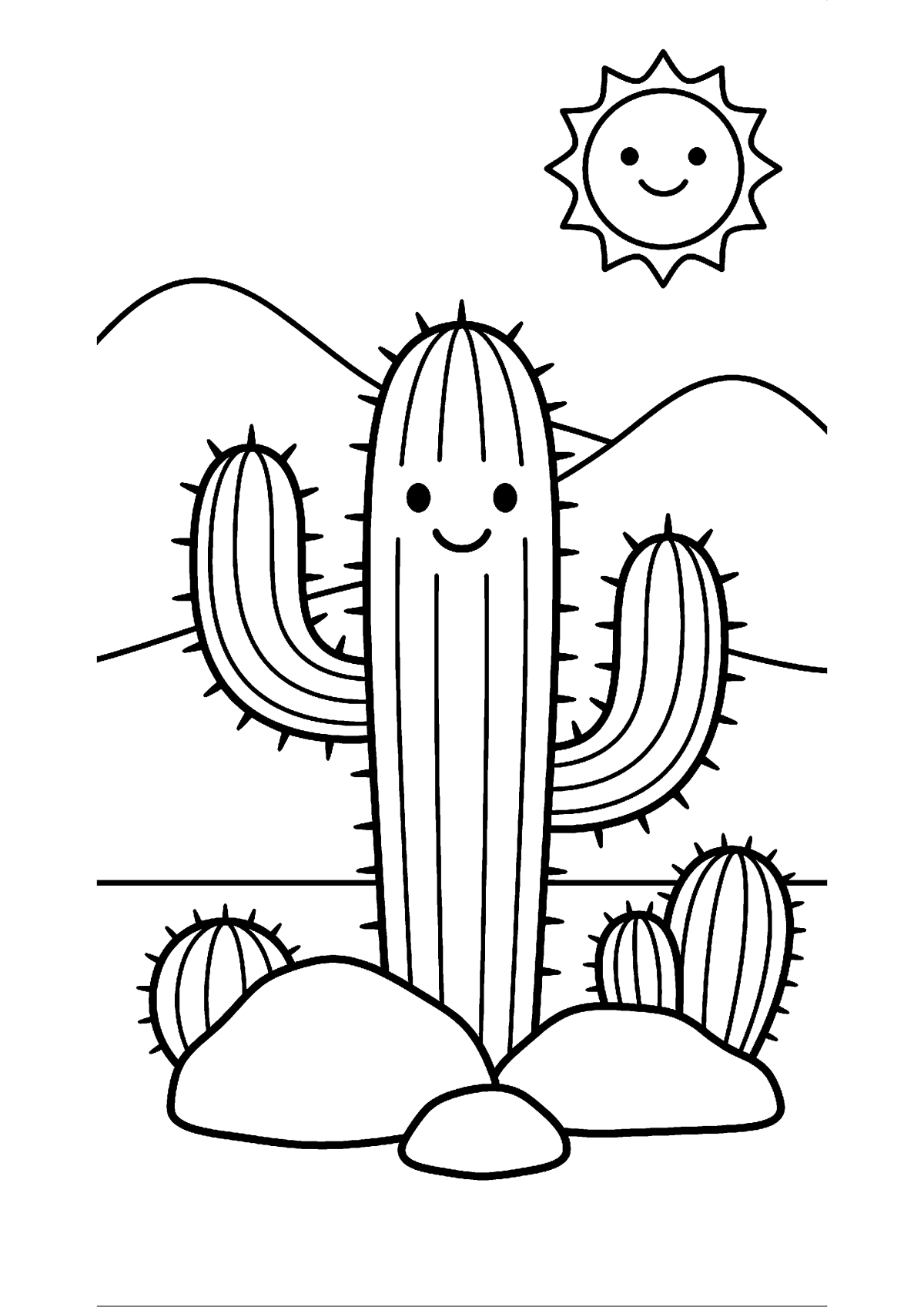 Woestijn met cactus kleurplaat — gratis kleurplaat