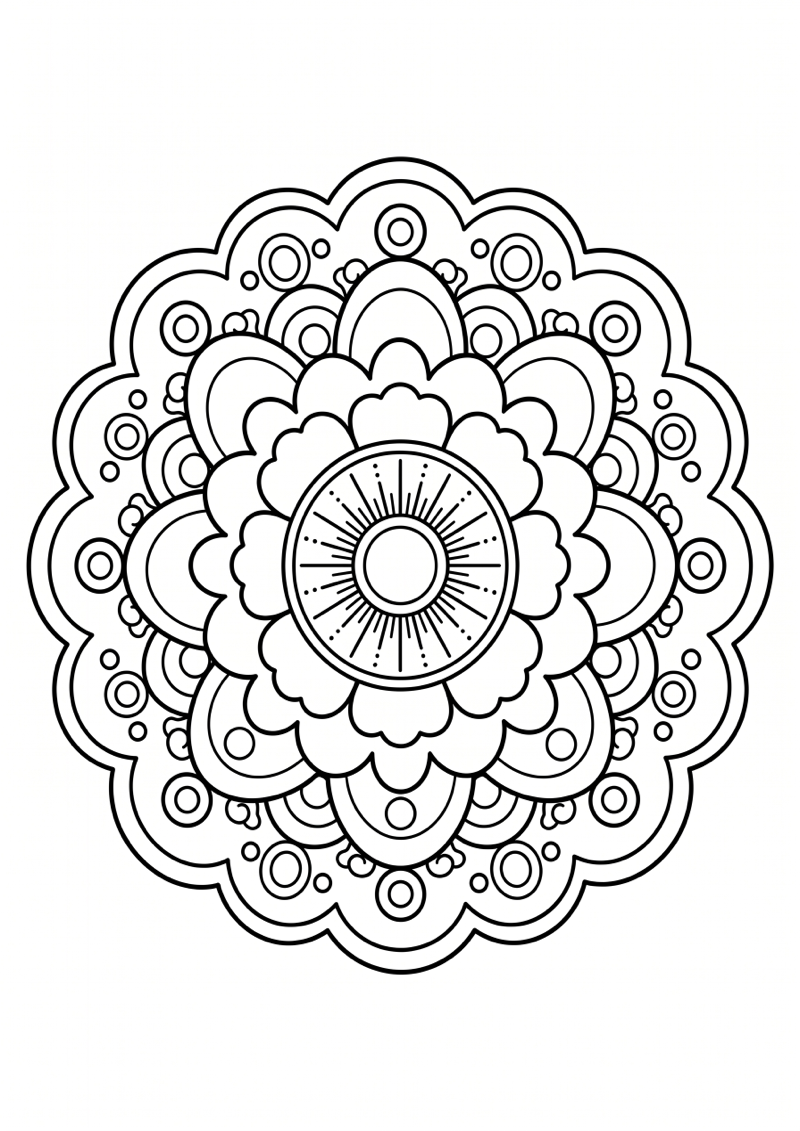 Wolken en Zon Mandala Kleurplaat — gratis kleurplaat printen