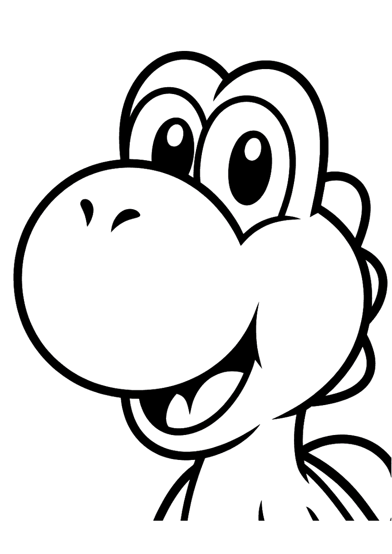 Kleurplaat van Yoshi's gezicht in extreme close-up met grote ronde ogen en een brede grijnzende mond