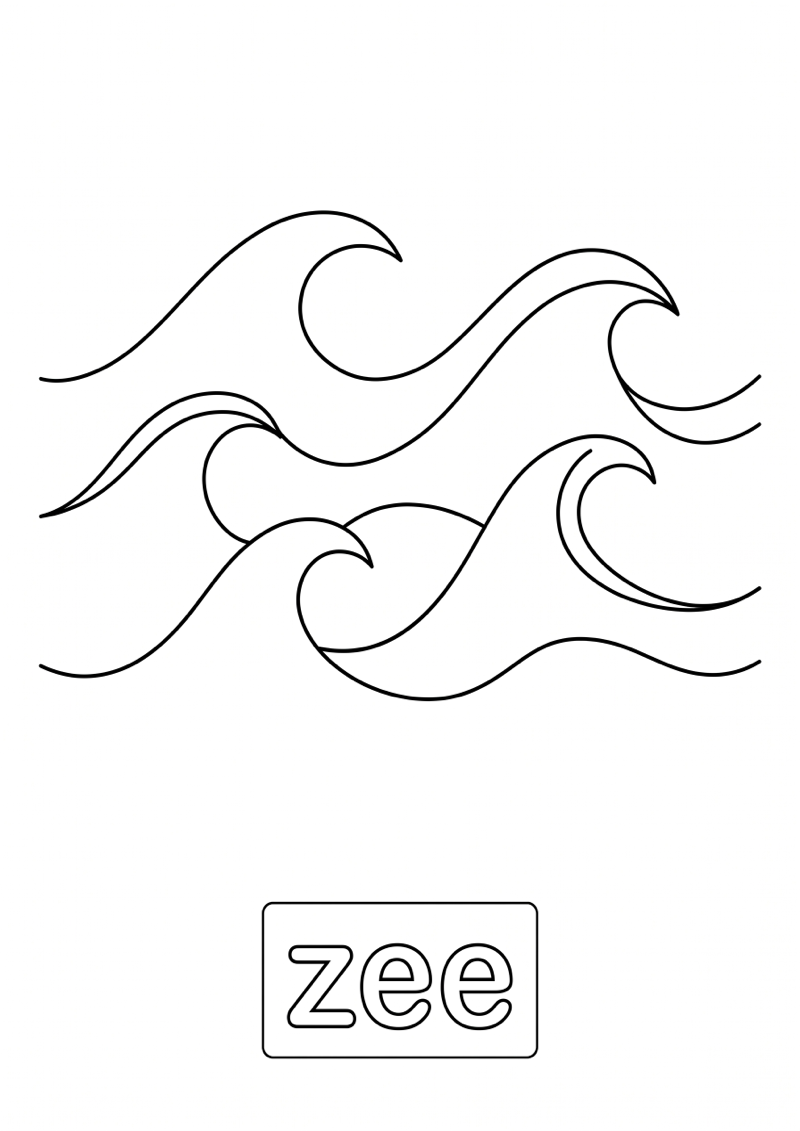 Zee Woordkaart Kleurplaat — gratis kleurplaat