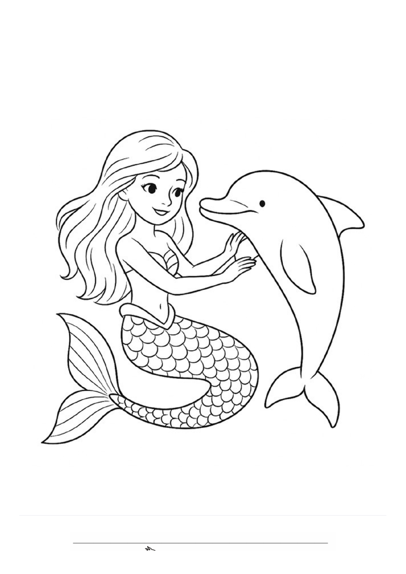Zeemeermin met dolfijn Kleurplaat — gratis kleurplaat