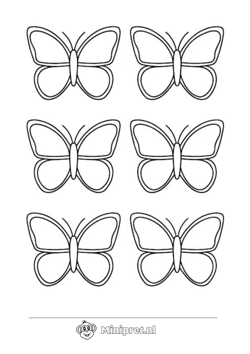 Zes Vlinders kleurplaat — gratis kleurplaat