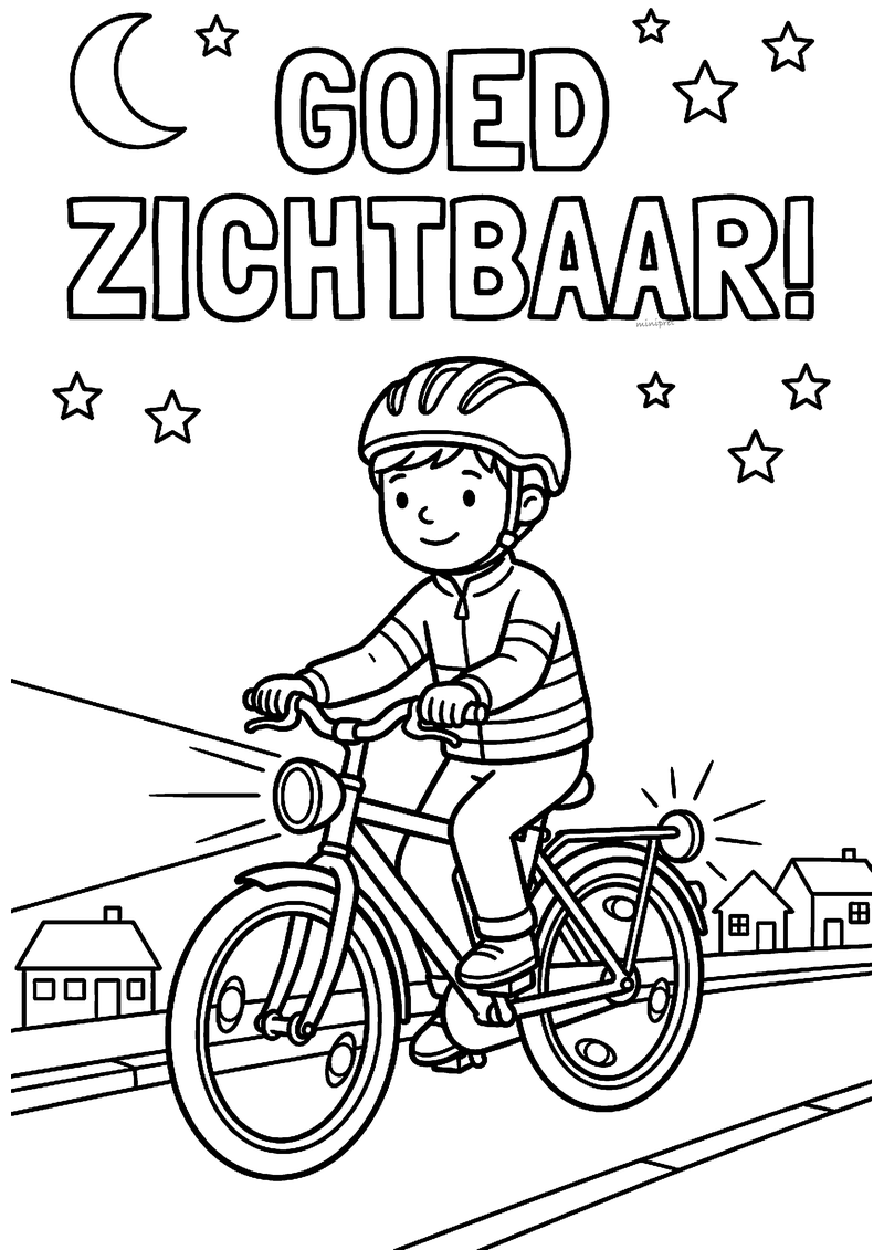 Goed zichtbaar op de fiets kleurplaat