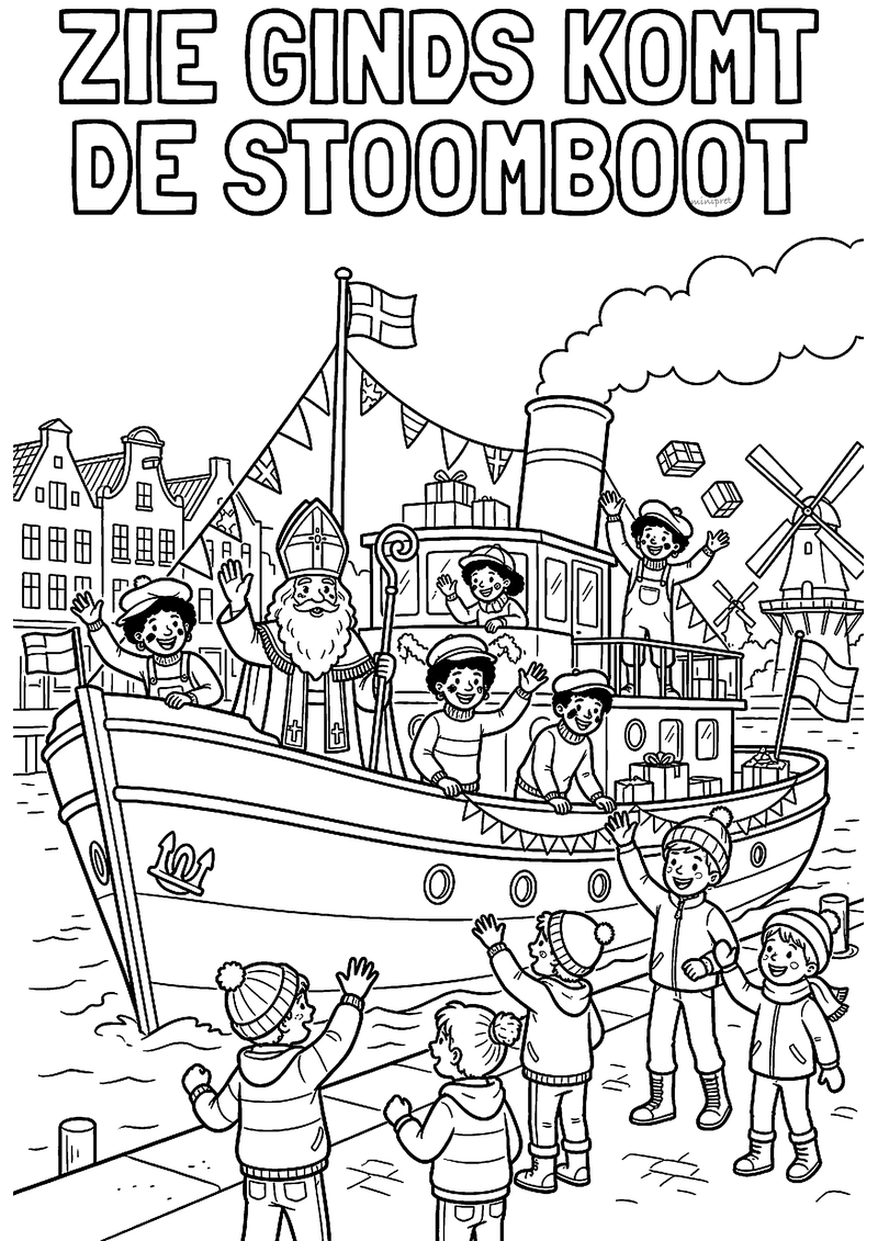 Zie ginds komt de stoomboot kleurplaat