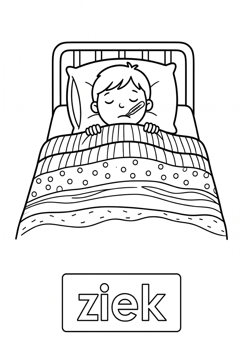 Ziek Woordkaart Kleurplaat — gratis kleurplaat